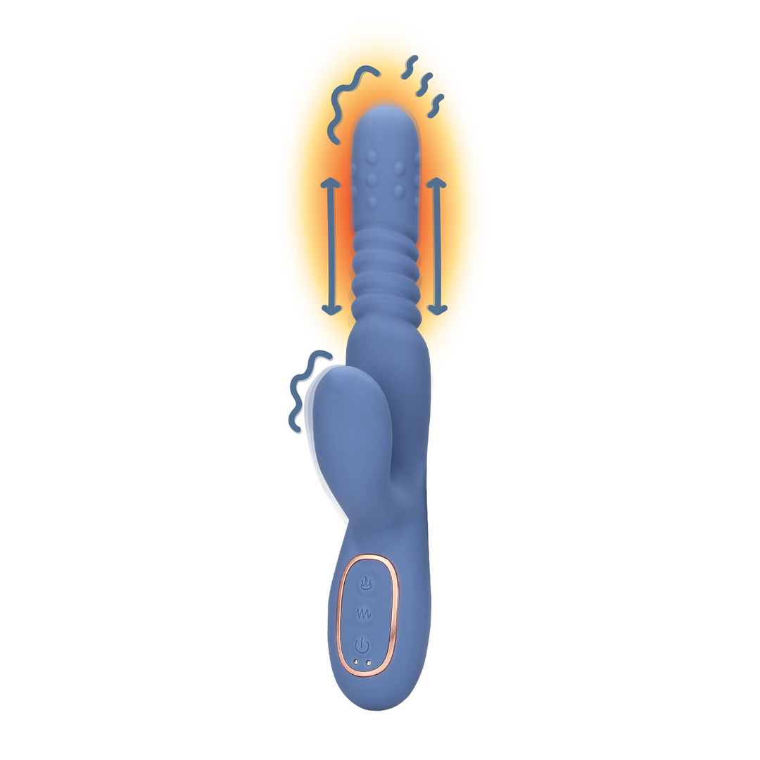 Warmende Draaibare Kralen en Duwende Konijnen Vibrator – Blauw Nova