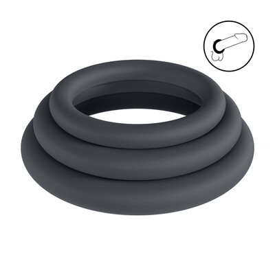 Classic Silicone Cockring Set van 3 - XS/S/M - Zwart