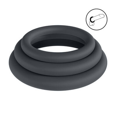 Classic Silicone Cockring Set van 3 - L/XL/XXL - Zwart