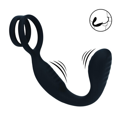 Vibrerende Siliconen Prostaatstimulator met Cock- en Ballring - Zwart