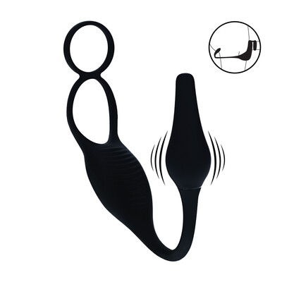 Vibrerende Siliconen Prostaat Stimulator met Cock- en Ballring - Zwart