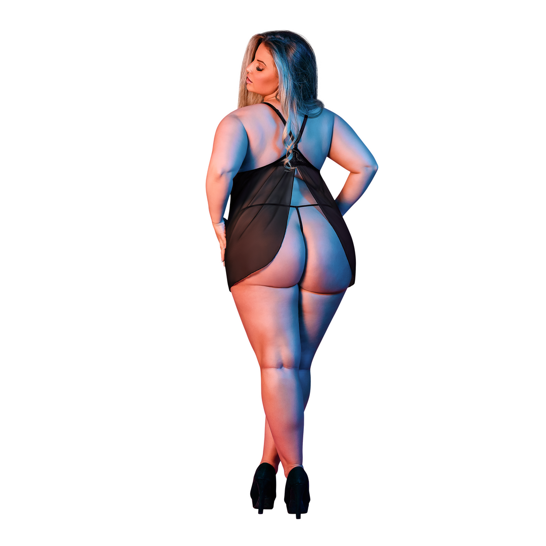 Babydoll met Open Rug en G-String Set – 2X – Zwart