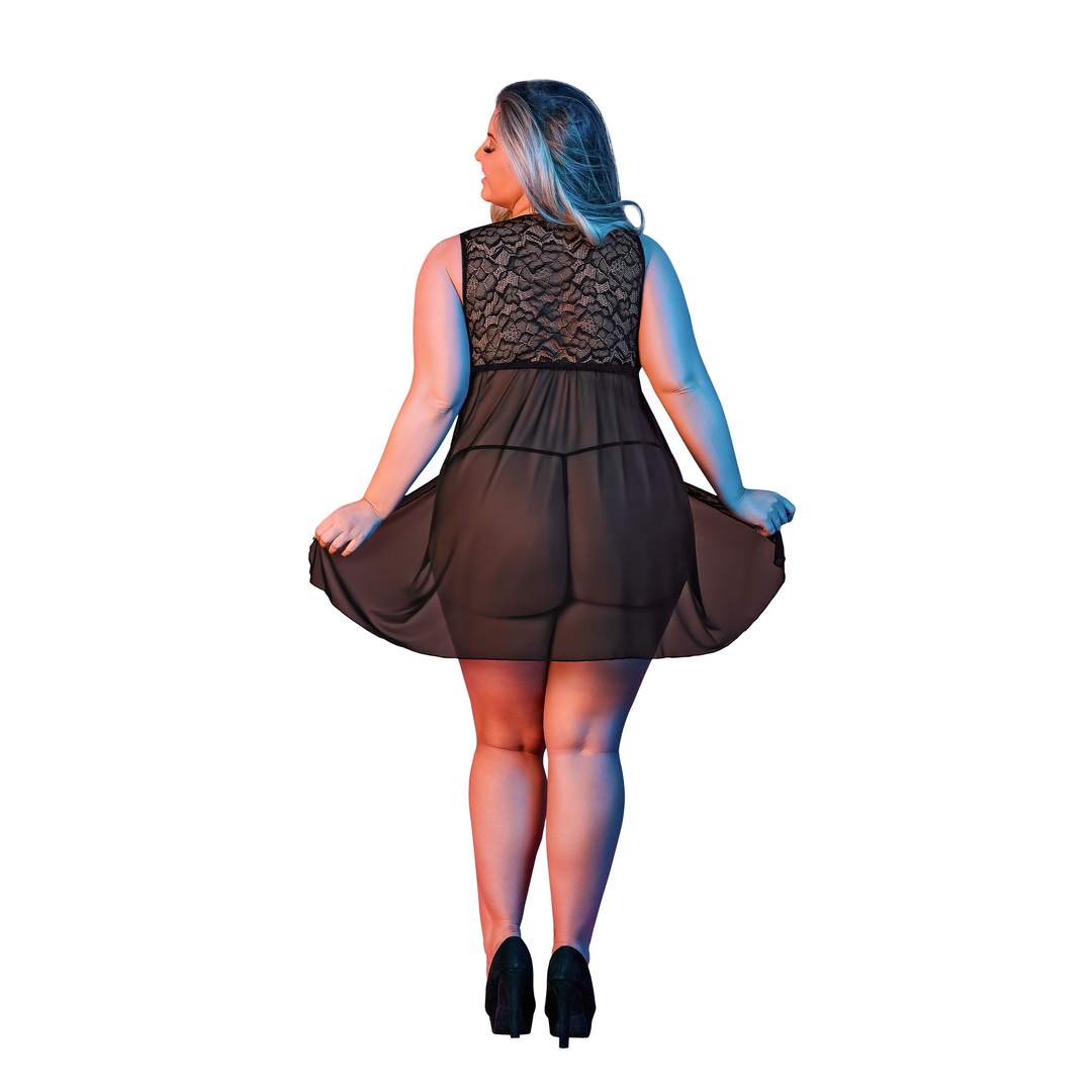 Babydoll met Open Rug en G-String Set – 2X – Zwart