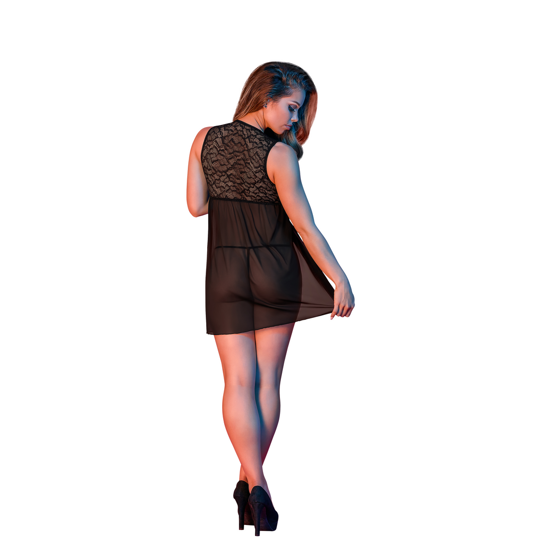 Babydoll met Open Rug en G-String Set – S/M – Zwart