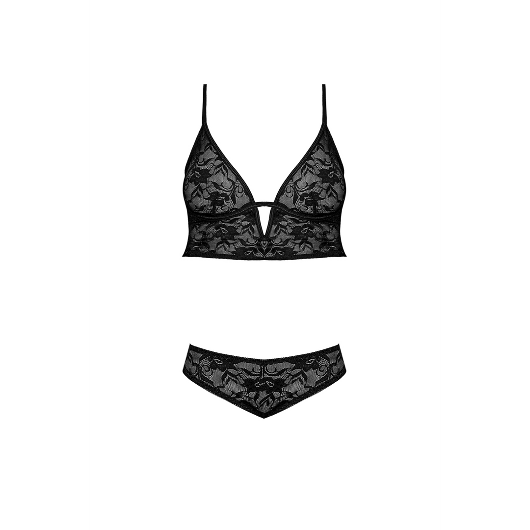 Bralette ar stīpiņām un biksīšu komplekts - S/M - Melns