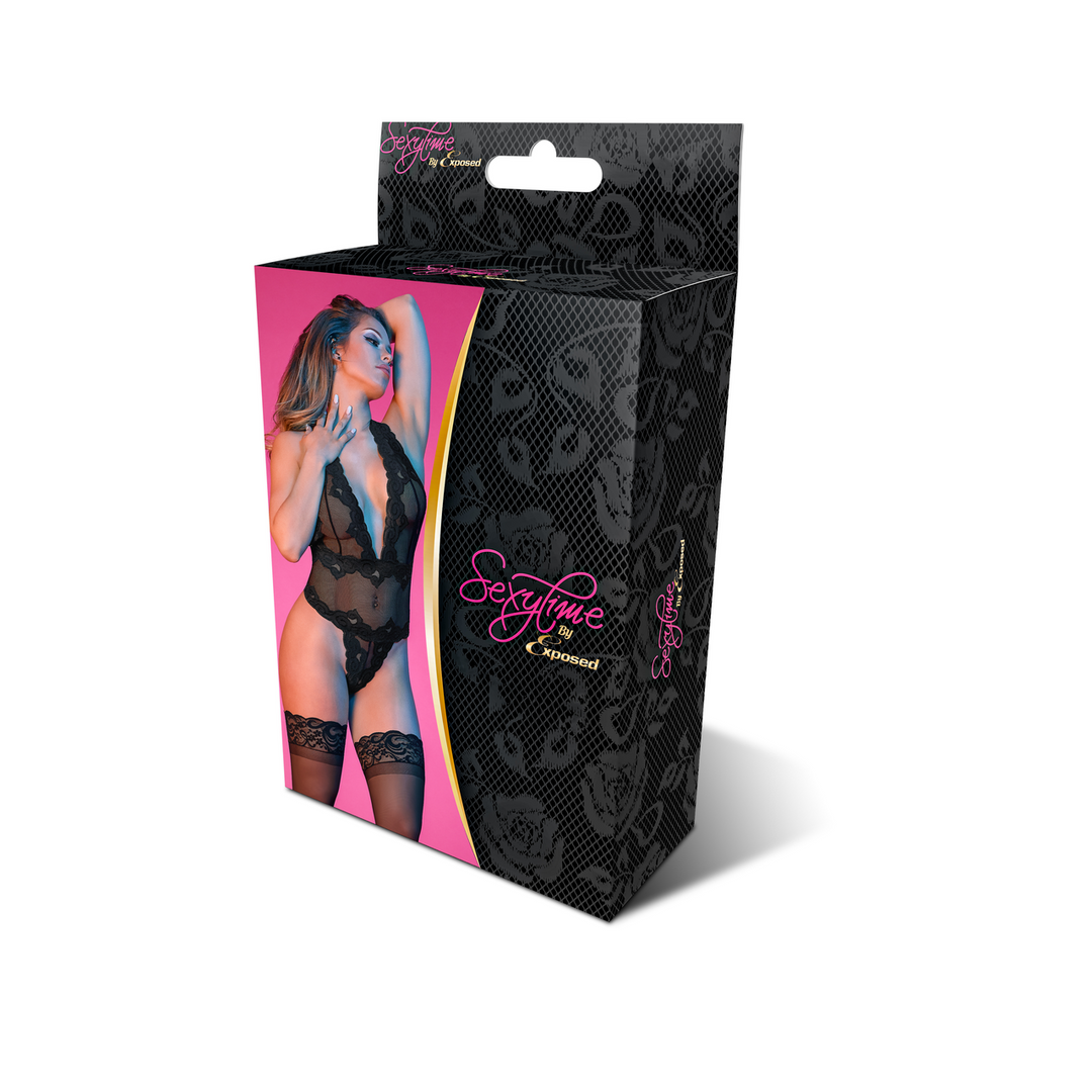 Deep Look Halter Teddy – S/M – Zwart