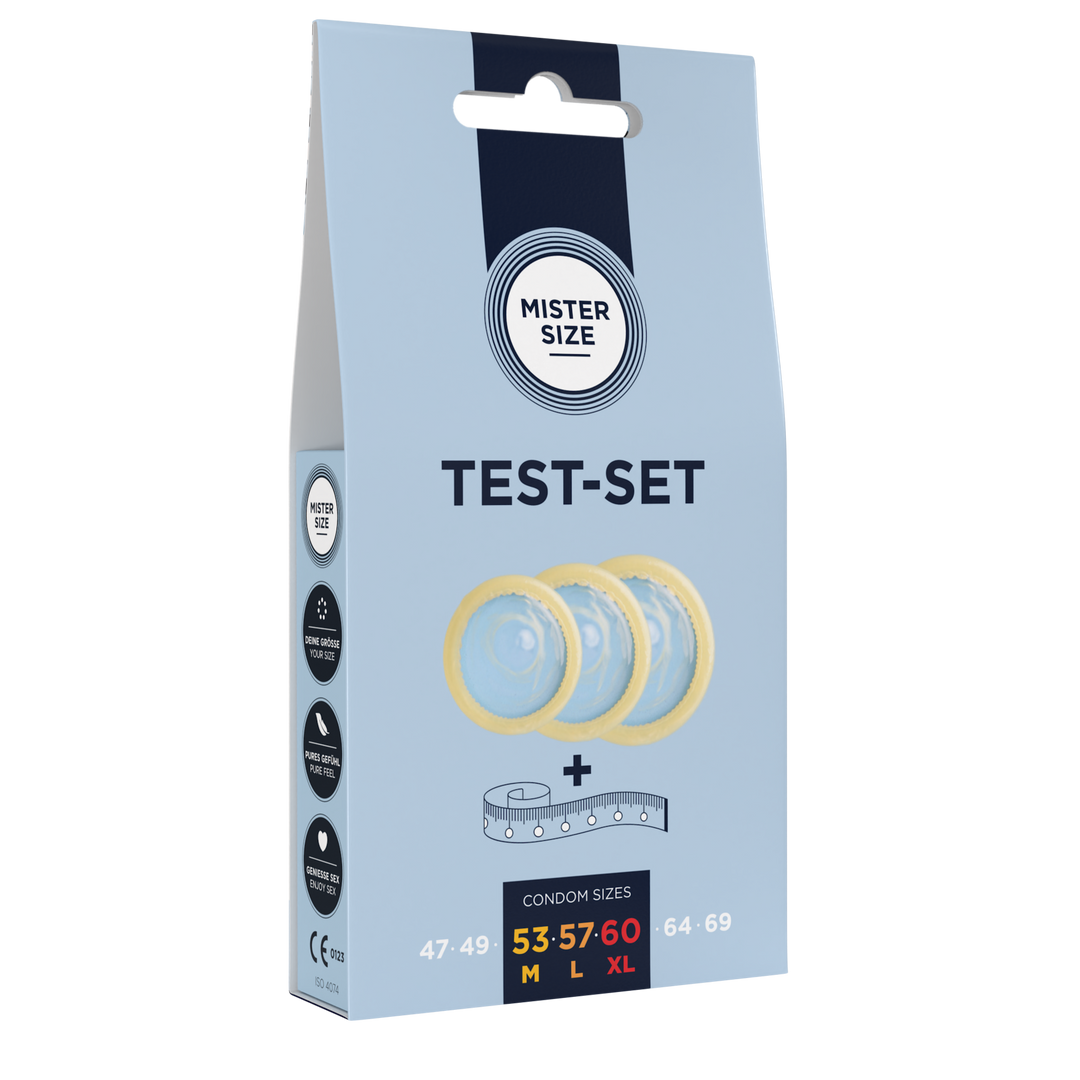 Pure Feel - Testa komplekts - Prezervatīvi 53, 57, 60 mm - 3 gabali - ES/PT/EN