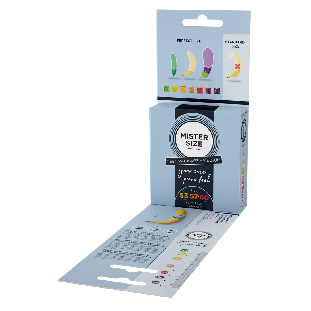 Pure Feel - Test Set - Condoms 53, 57, 60 mm - 3 Pieces - ES/PT/EN