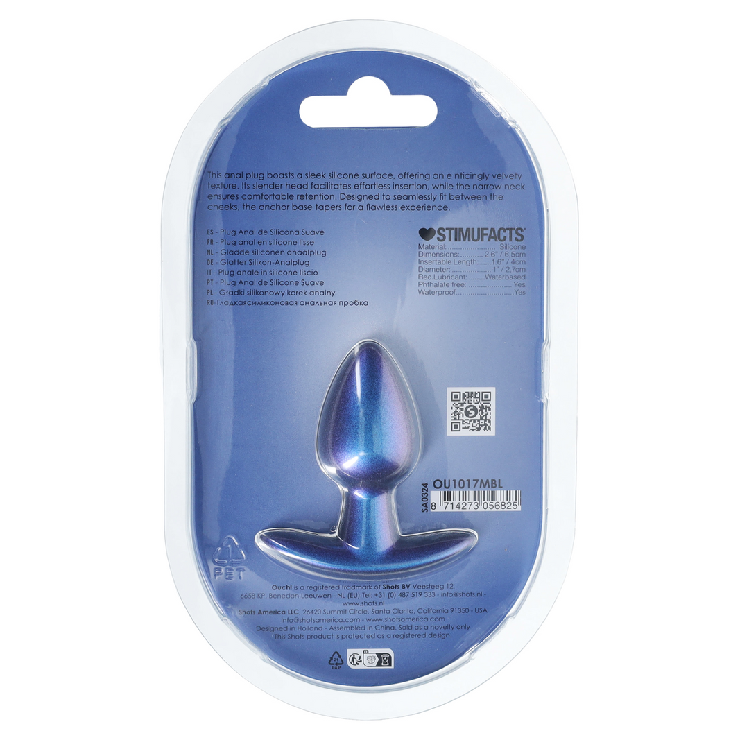 Zachte Siliconen Anale Plug – Klein – 2,6 / 6,5 cm – Metallic Blauw