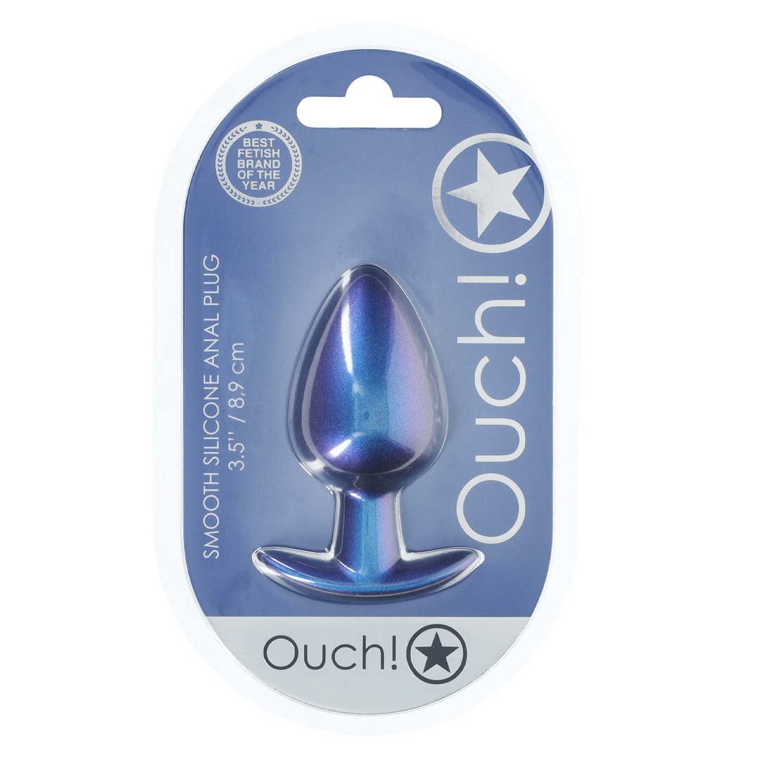 Zachte Siliconen Anale Plug – Groot – 3,5 / 8,9 cm – Metallic Blauw