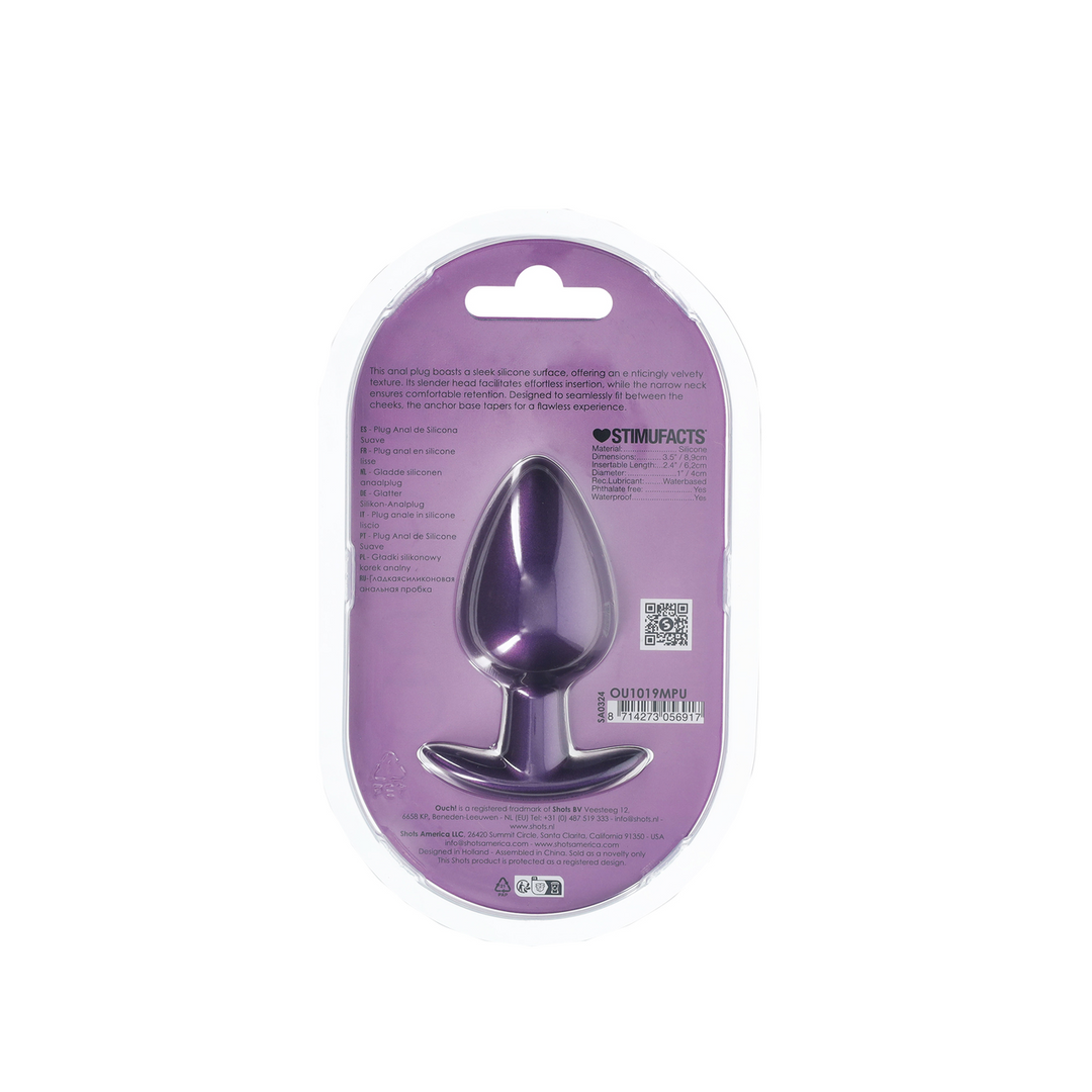 Zachte Siliconen Anale Plug – Groot – 3,5 / 8,9 cm – Metallic Paars