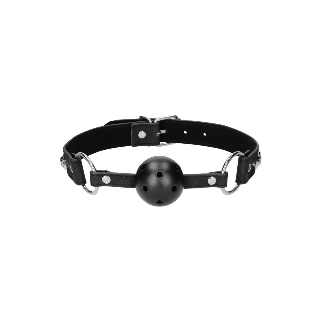Ademend Ball Gag met diamanten gestikte straps