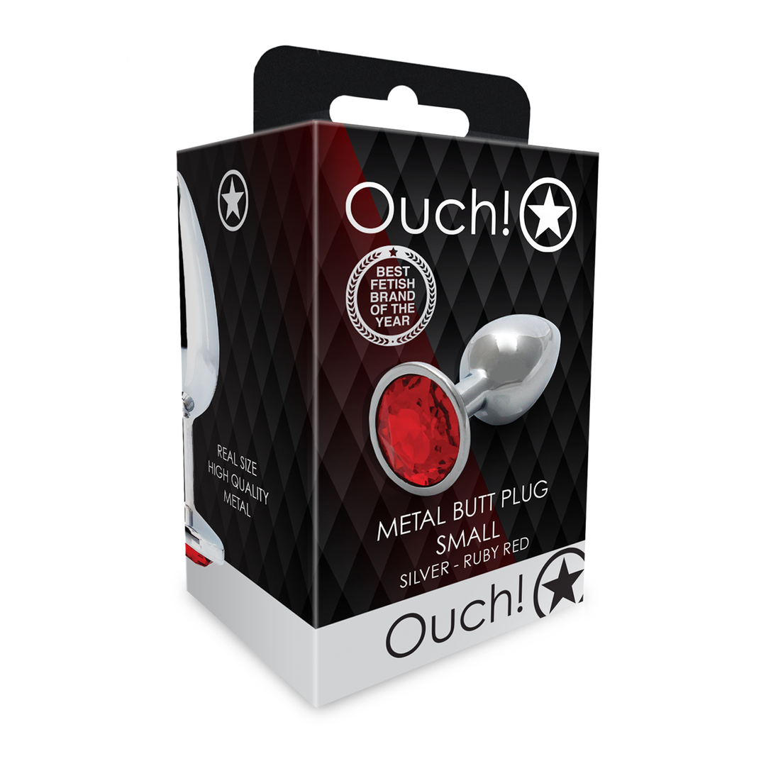 Ronde Gem Butt Plug – Klein – Zilver/Ruby Rood