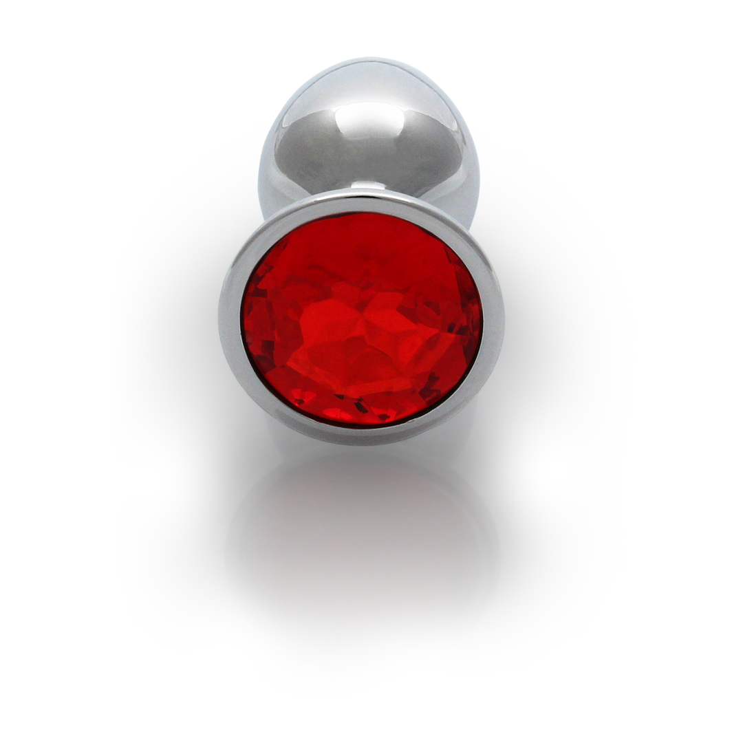 Ronde Gem Butt Plug – Klein – Zilver/Ruby Rood