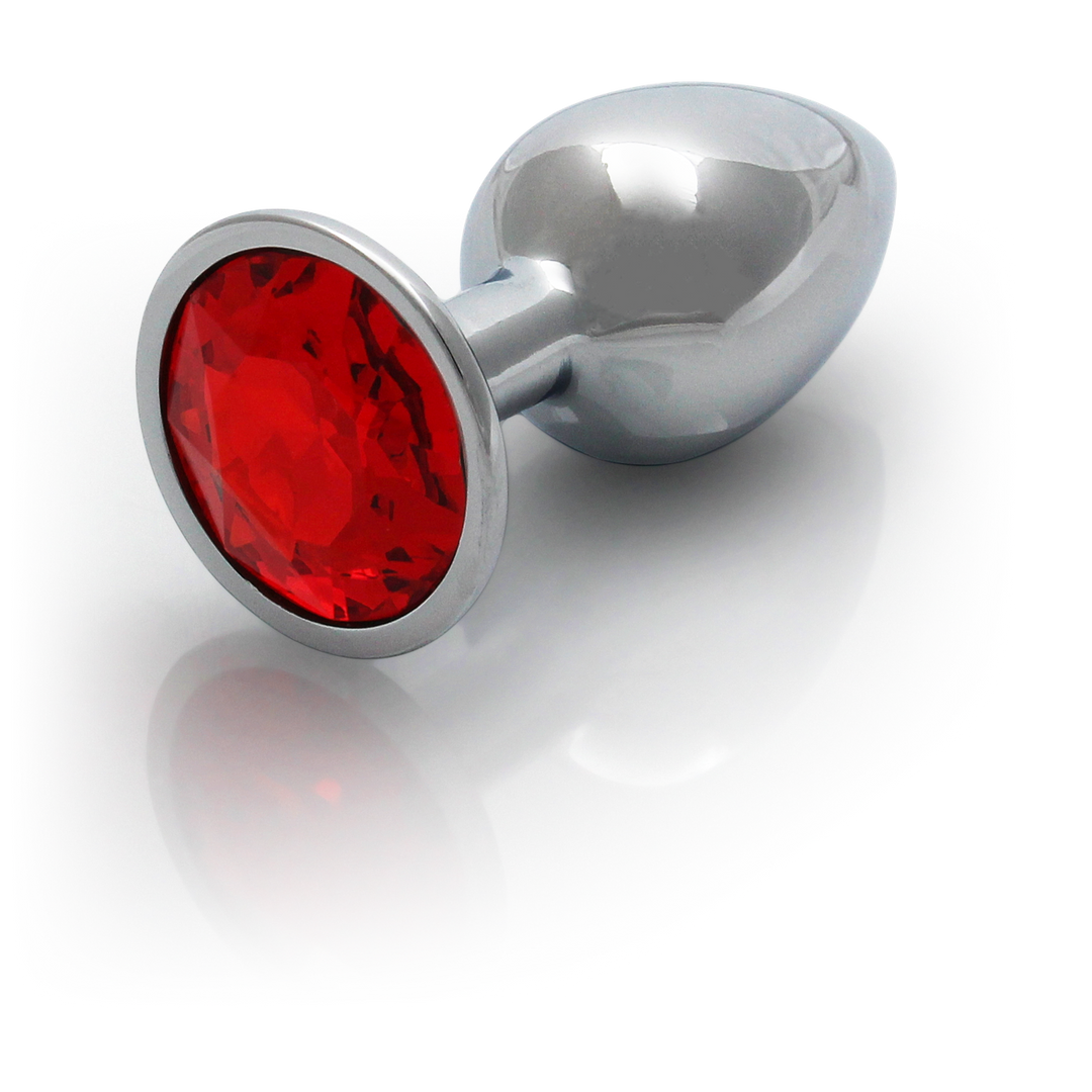 Ronde Gem Butt Plug – Klein – Zilver/Ruby Rood