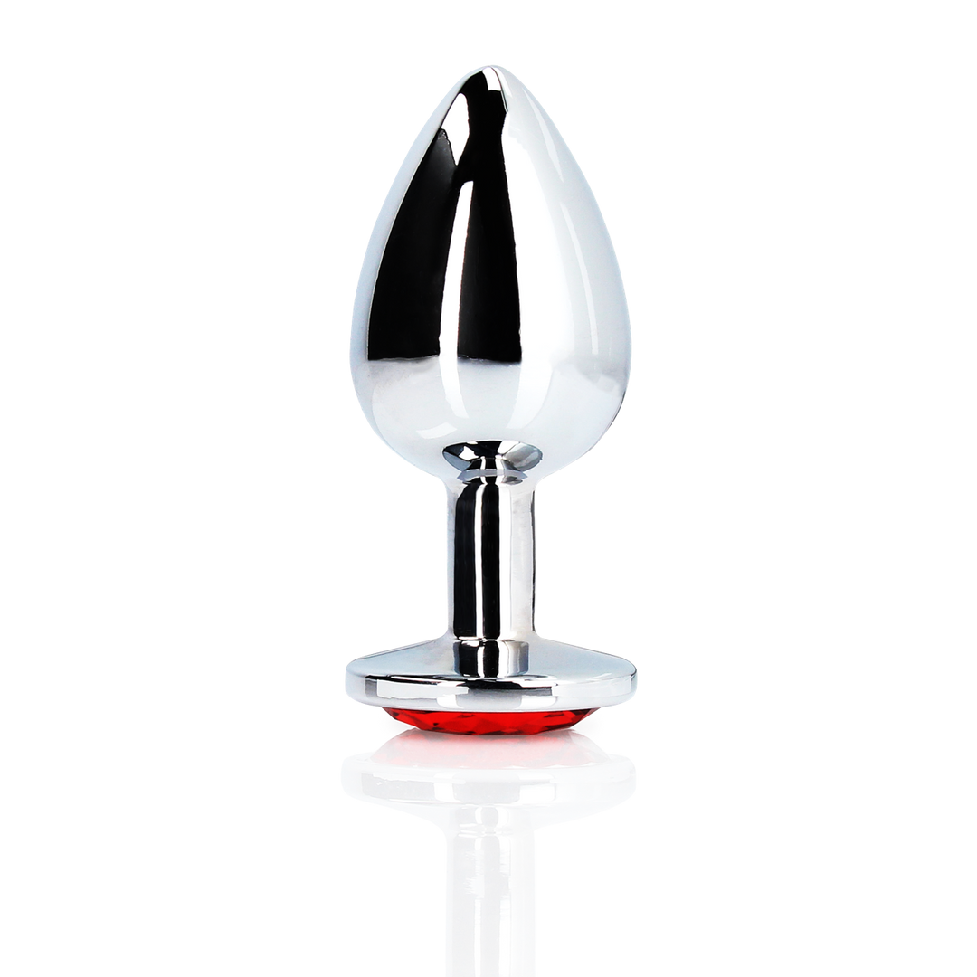 Ronde Gem Butt Plug – Klein – Zilver/Ruby Rood