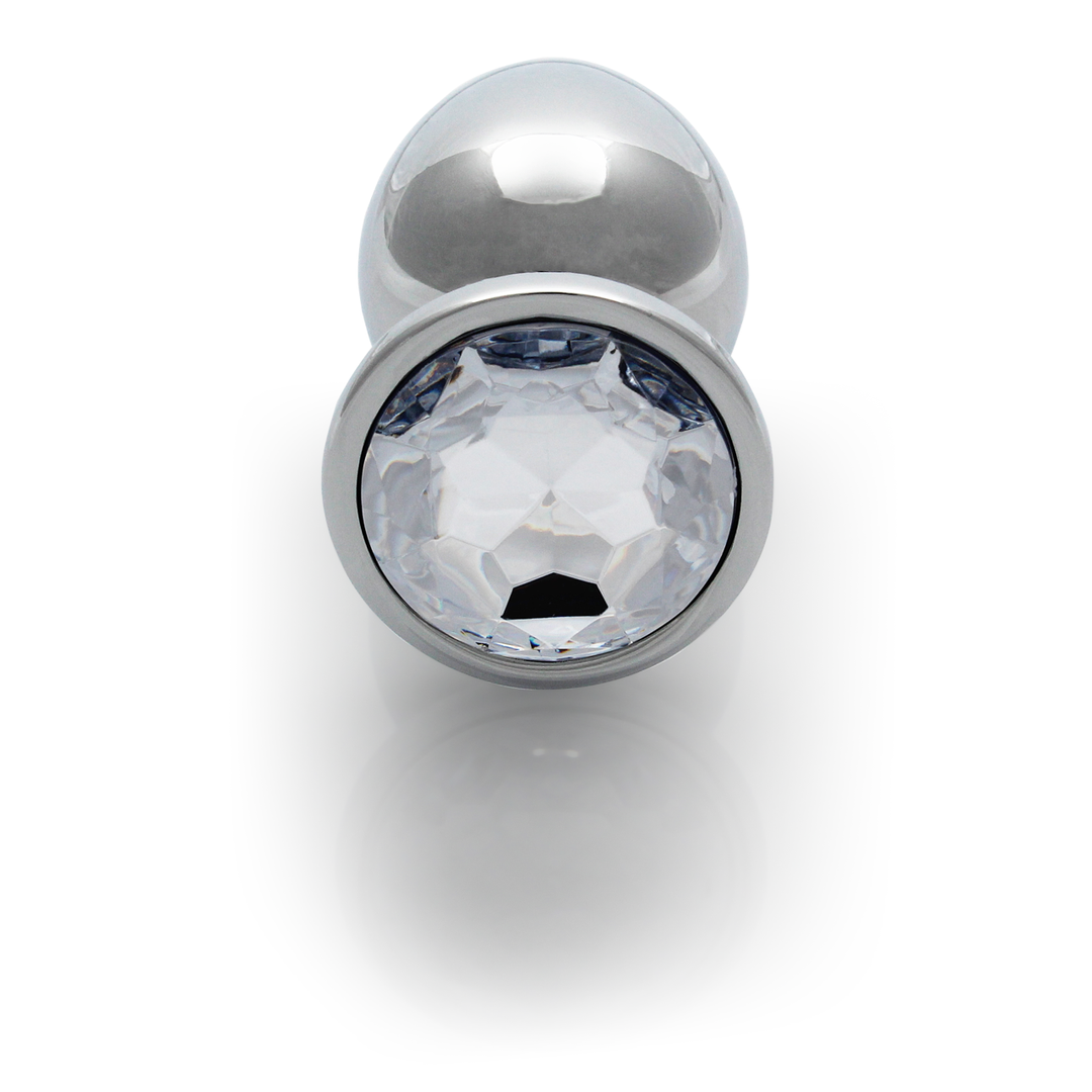 Ronde Edelsteen Butt Plug – Groot – Zilver/Diamant