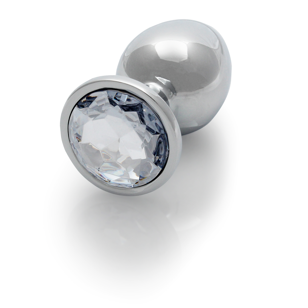Ronde Edelsteen Butt Plug – Groot – Zilver/Diamant