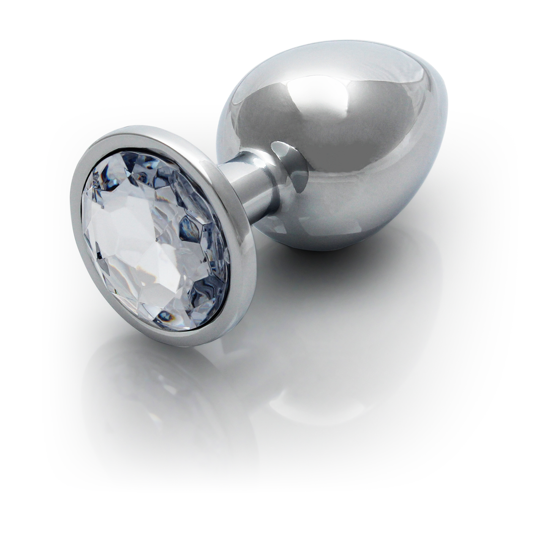 Ronde Edelsteen Butt Plug – Groot – Zilver/Diamant