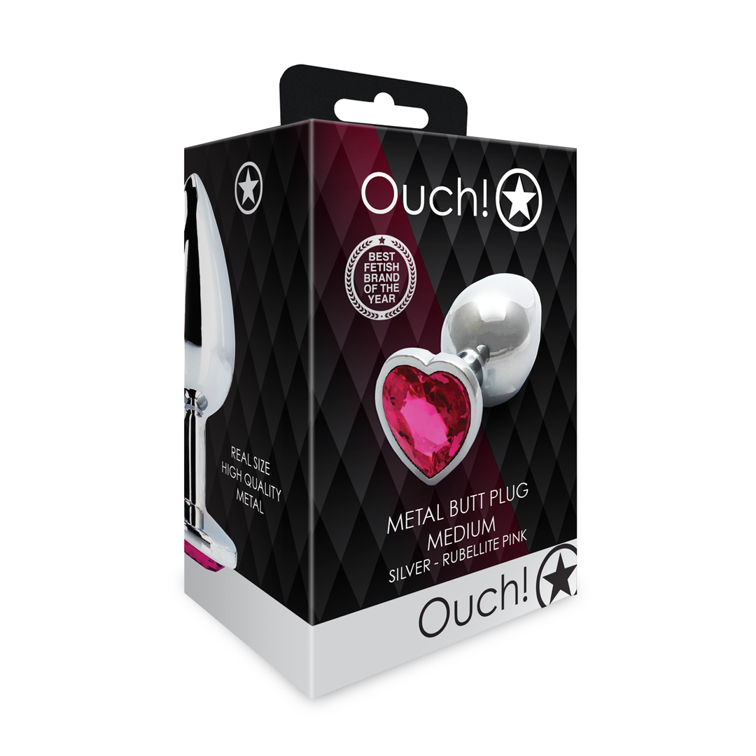 Heart Gem Butt Plug – Medium – Zilver/Rubellite Roze