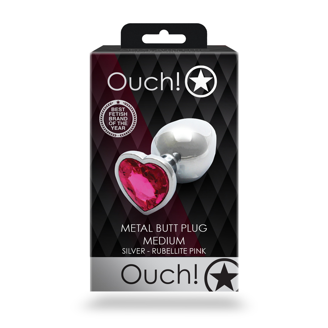 Heart Gem Butt Plug – Medium – Zilver/Rubellite Roze