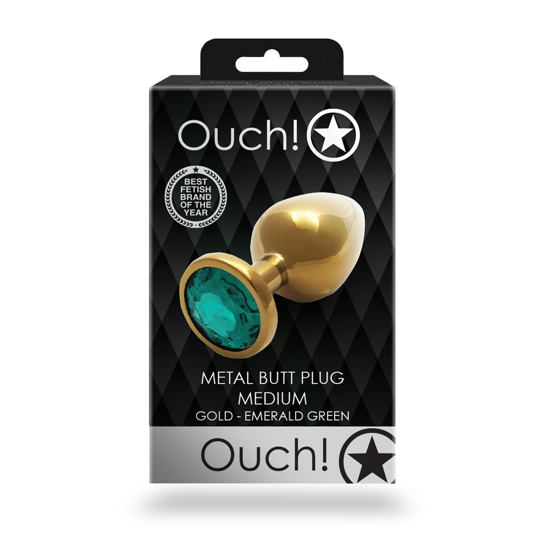 Ronde Gem Buttplug – Medium – Goud/Emerald Groen