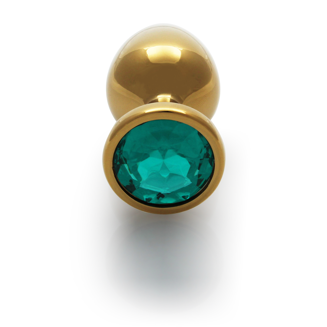 Ronde Gem Buttplug – Medium – Goud/Emerald Groen
