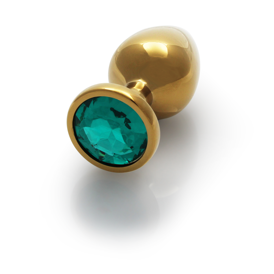 Ronde Gem Buttplug – Medium – Goud/Emerald Groen