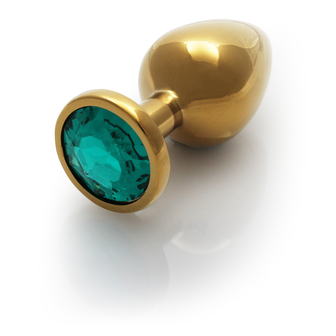 Ronde Gem Buttplug – Medium – Goud/Emerald Groen