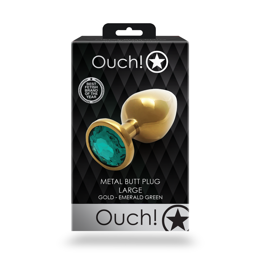 Ronde Gem Buttplug – Groot – Goud/Emerald Groen