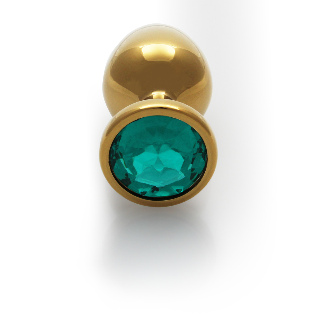Ronde Gem Buttplug – Groot – Goud/Emerald Groen