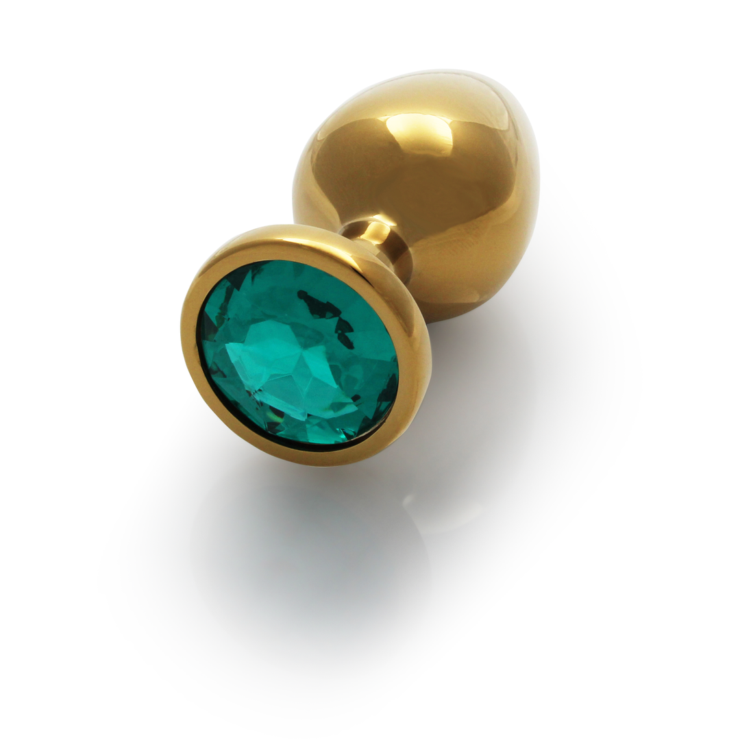 Ronde Gem Buttplug – Groot – Goud/Emerald Groen