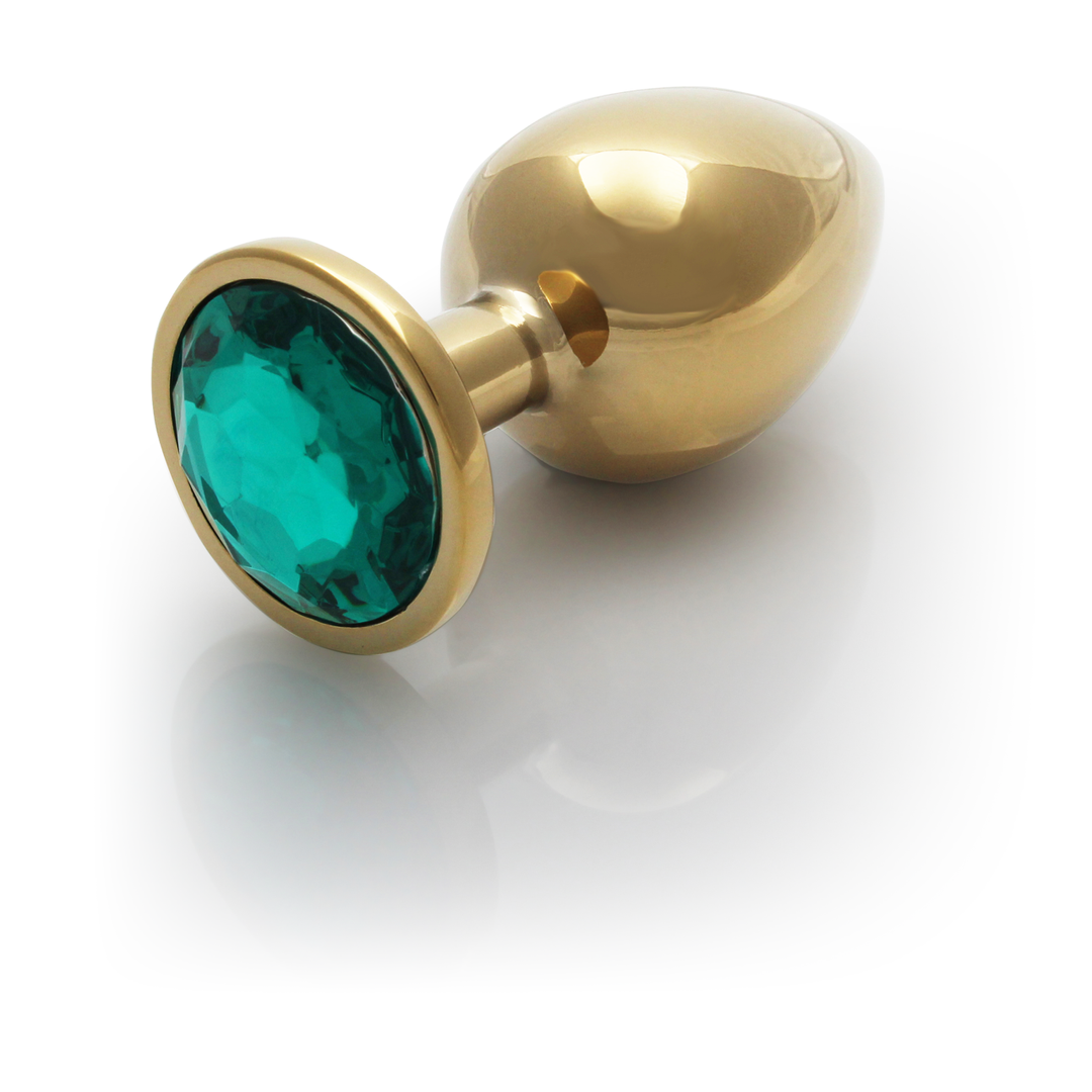 Ronde Gem Buttplug – Groot – Goud/Emerald Groen