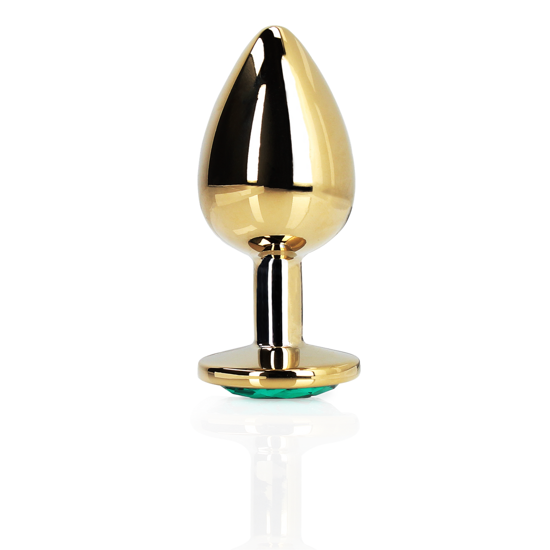 Ronde Gem Buttplug – Groot – Goud/Emerald Groen