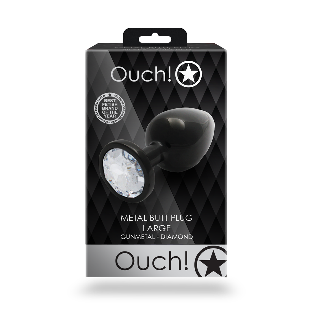 Ronde Edelsteen Butt Plug – Groot – Gunmetal/Diamant
