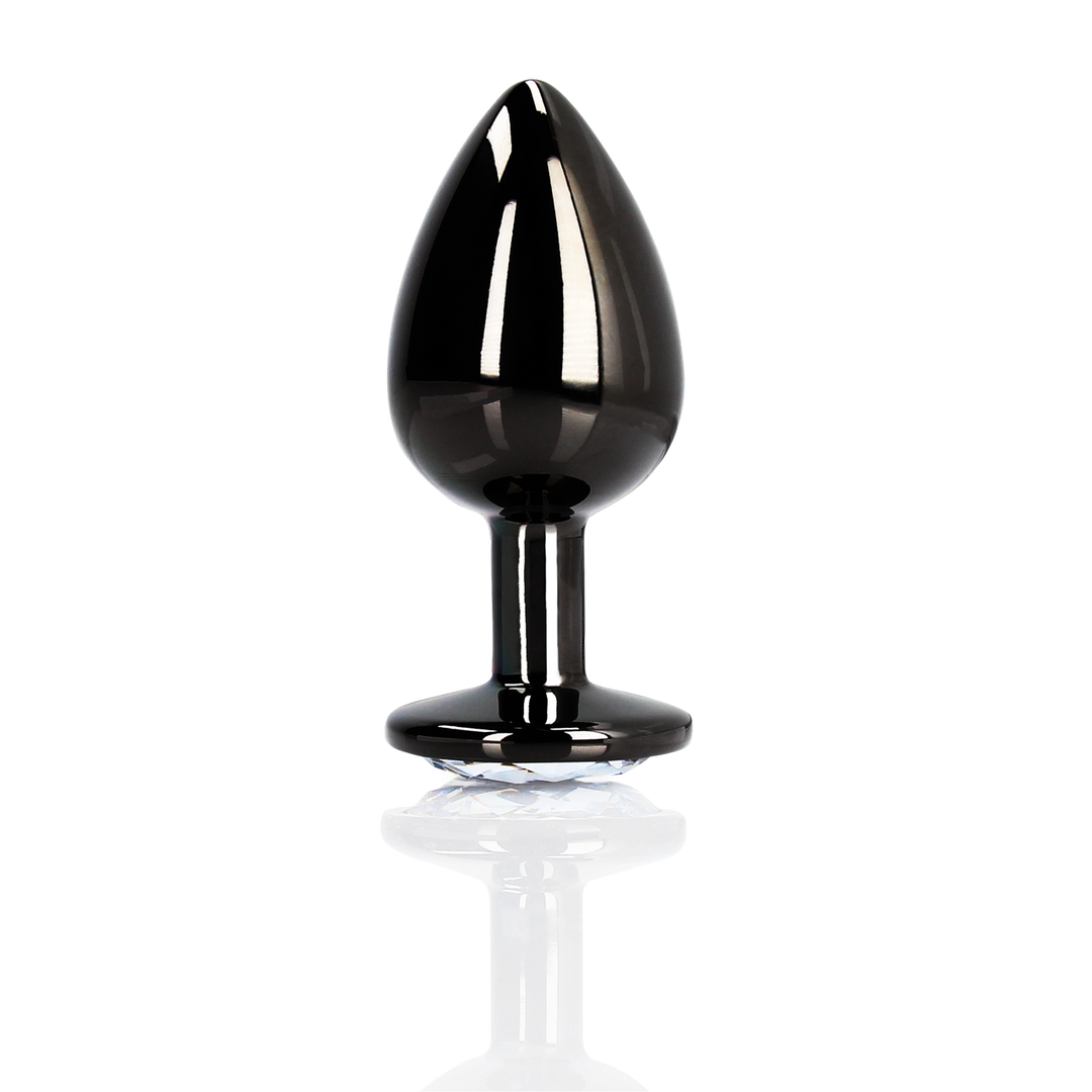 Ronde Edelsteen Butt Plug – Groot – Gunmetal/Diamant