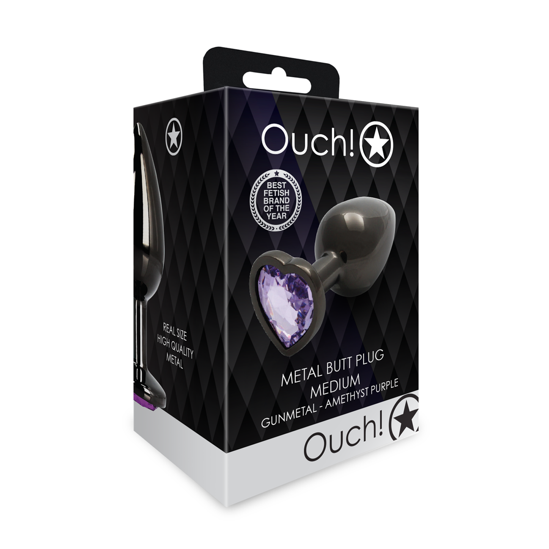 Heart Gem Butt Plug – Medium – Gunmetal/Amethist Paars