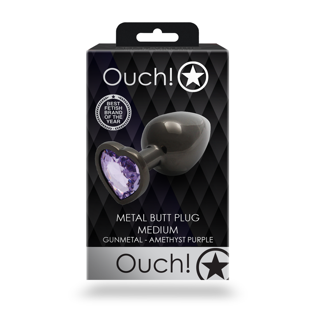 Heart Gem Butt Plug – Medium – Gunmetal/Amethist Paars