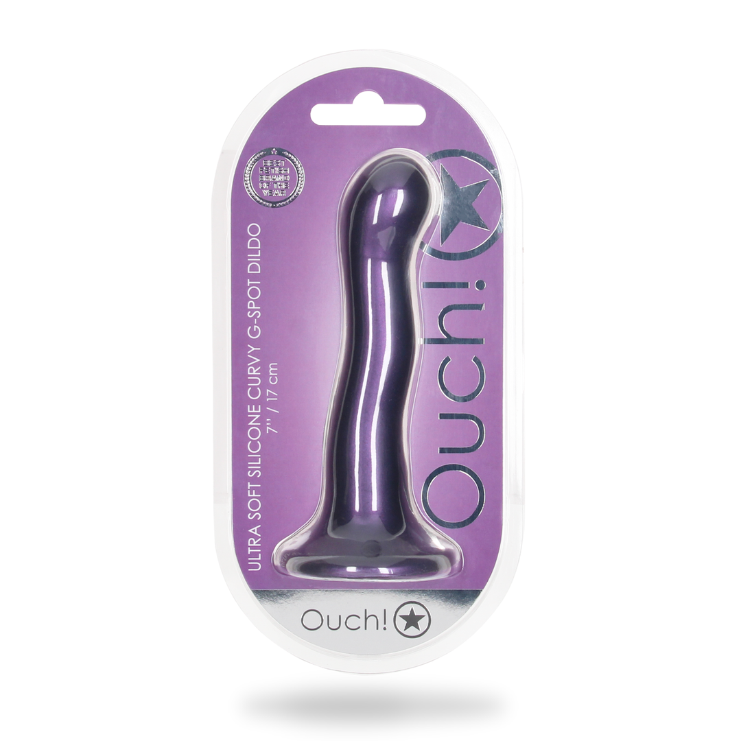 Ultra Soft Silicone Curvy G-Spot Dildo – 7” / 17 cm – Metallic Purple