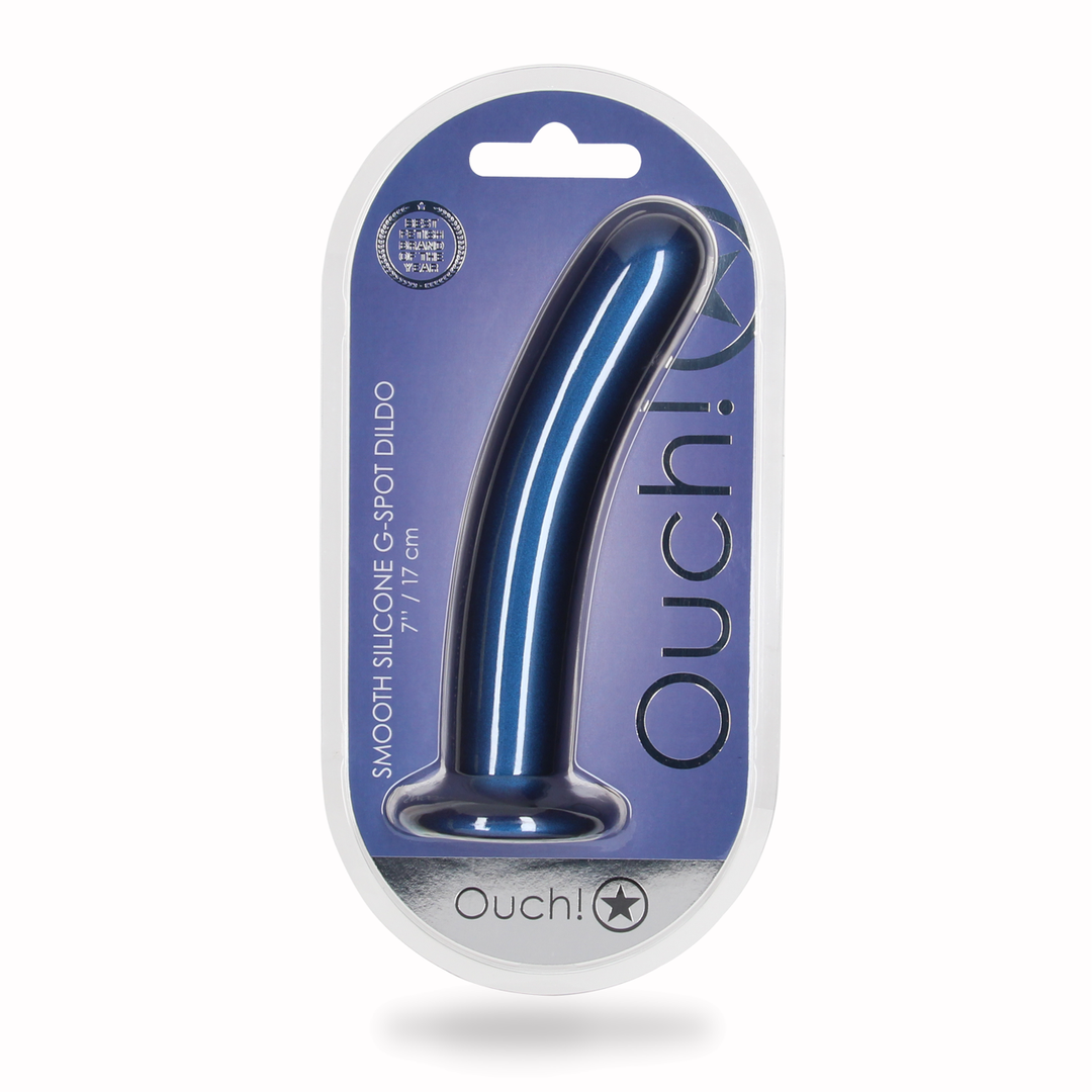 Zachte Silicone G-Spot Dildo – 7” / 17 cm – Metallic Blauw