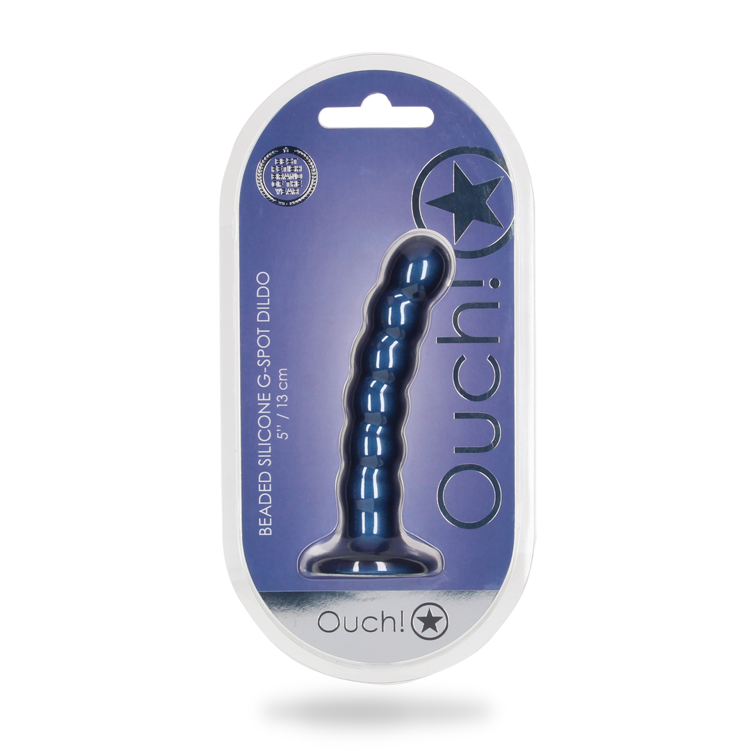 Beaded Silicone G-Spot Dildo – 5” / 13 cm – Metallic Blauw