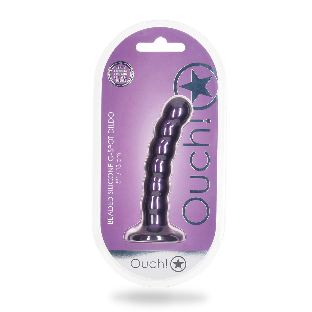 Beaded Silicone G-Spot Dildo – 5” / 13 cm – Metallic Paars