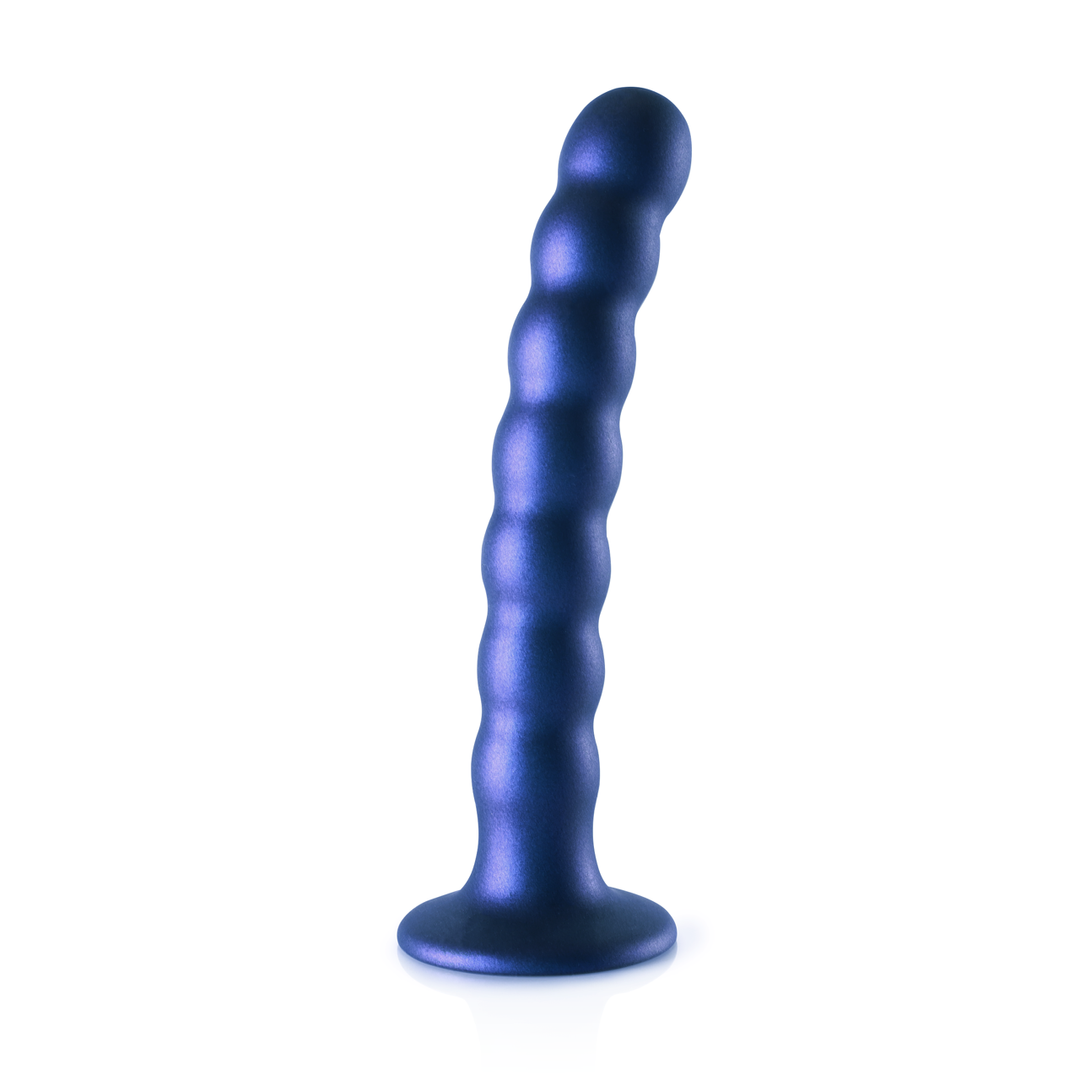 Beaded Silicone G-Spot Dildo – 6,5” / 16,5 cm – Metallic Blauw