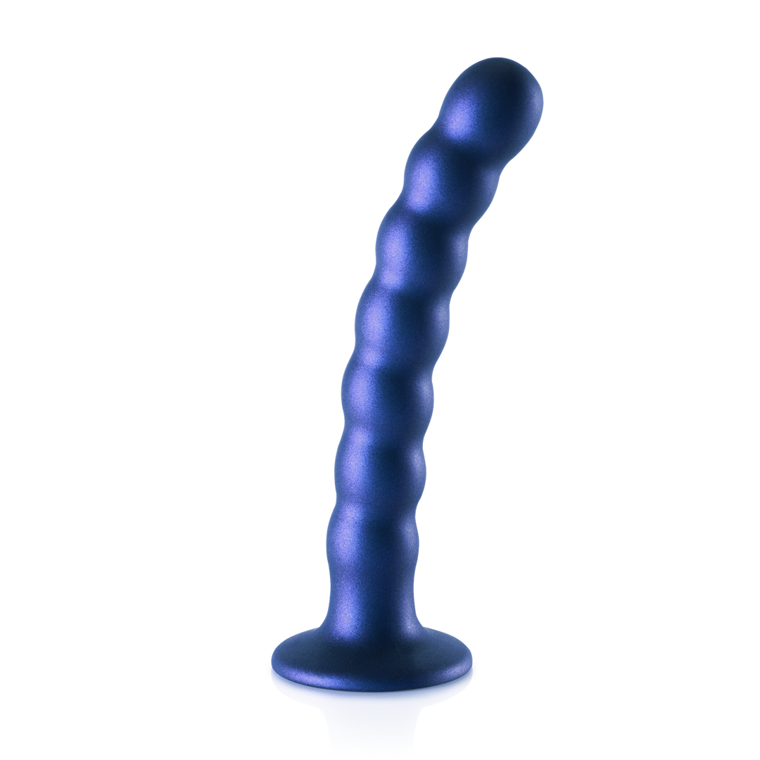 Beaded Silicone G-Spot Dildo – 6,5” / 16,5 cm – Metallic Blauw