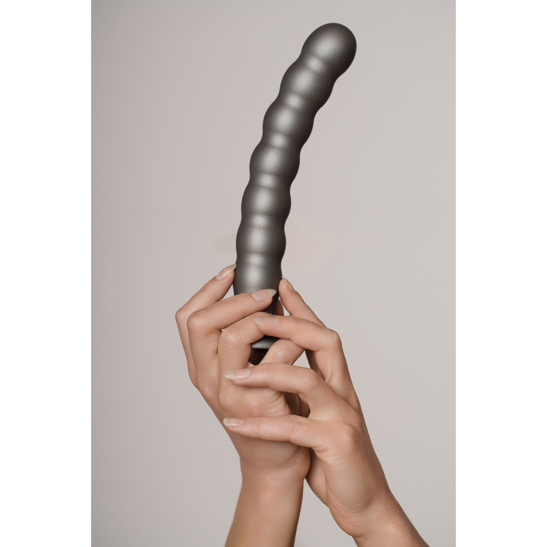 Beaded Silicone G-Spot Dildo – 8” / 20,5 cm – Gunmetal