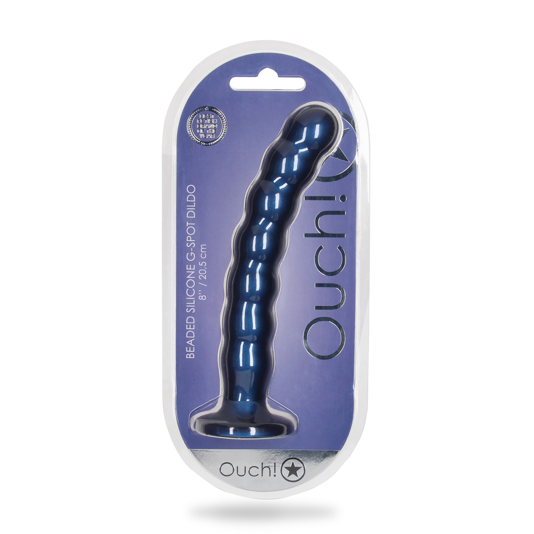 Beaded Silicone G-Spot Dildo – 8” / 20,5 cm – Metallic Blauw