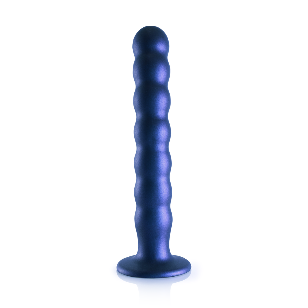Beaded Silicone G-Spot Dildo – 8” / 20,5 cm – Metallic Blauw