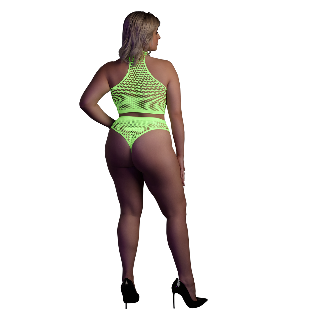 Augsta kakla izgriezuma un augstas jostasvietas apakšveļa - Lielais izmērs - Neona zaļš
