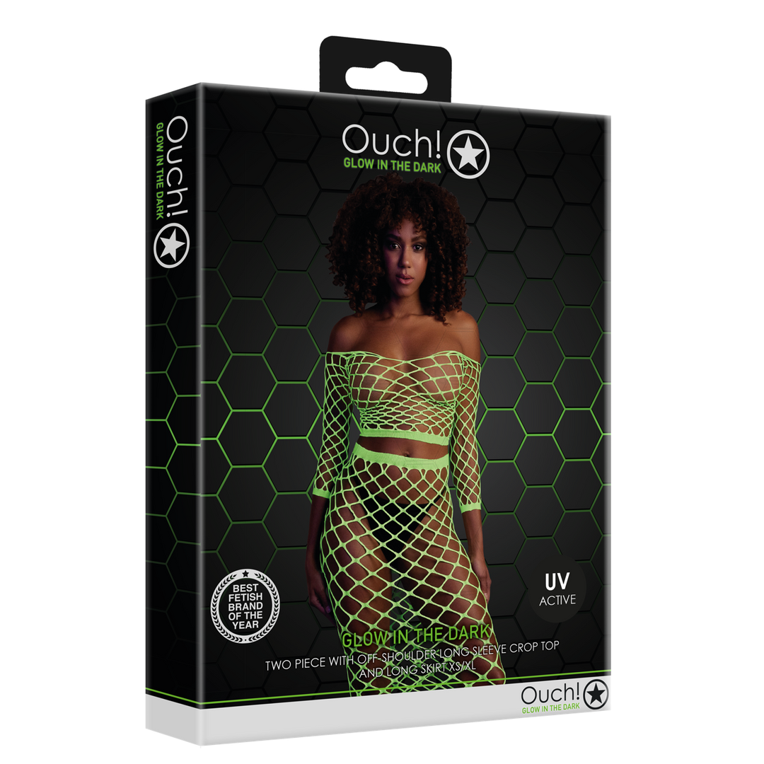 Langsleeve Crop Top en Lange Rok – One Size – Neon Groen