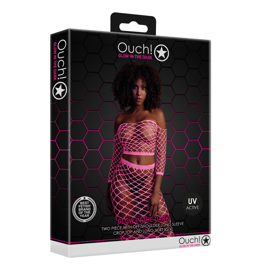 Langarm Crop Top en Lange Rok – One Size – Neon Roze
